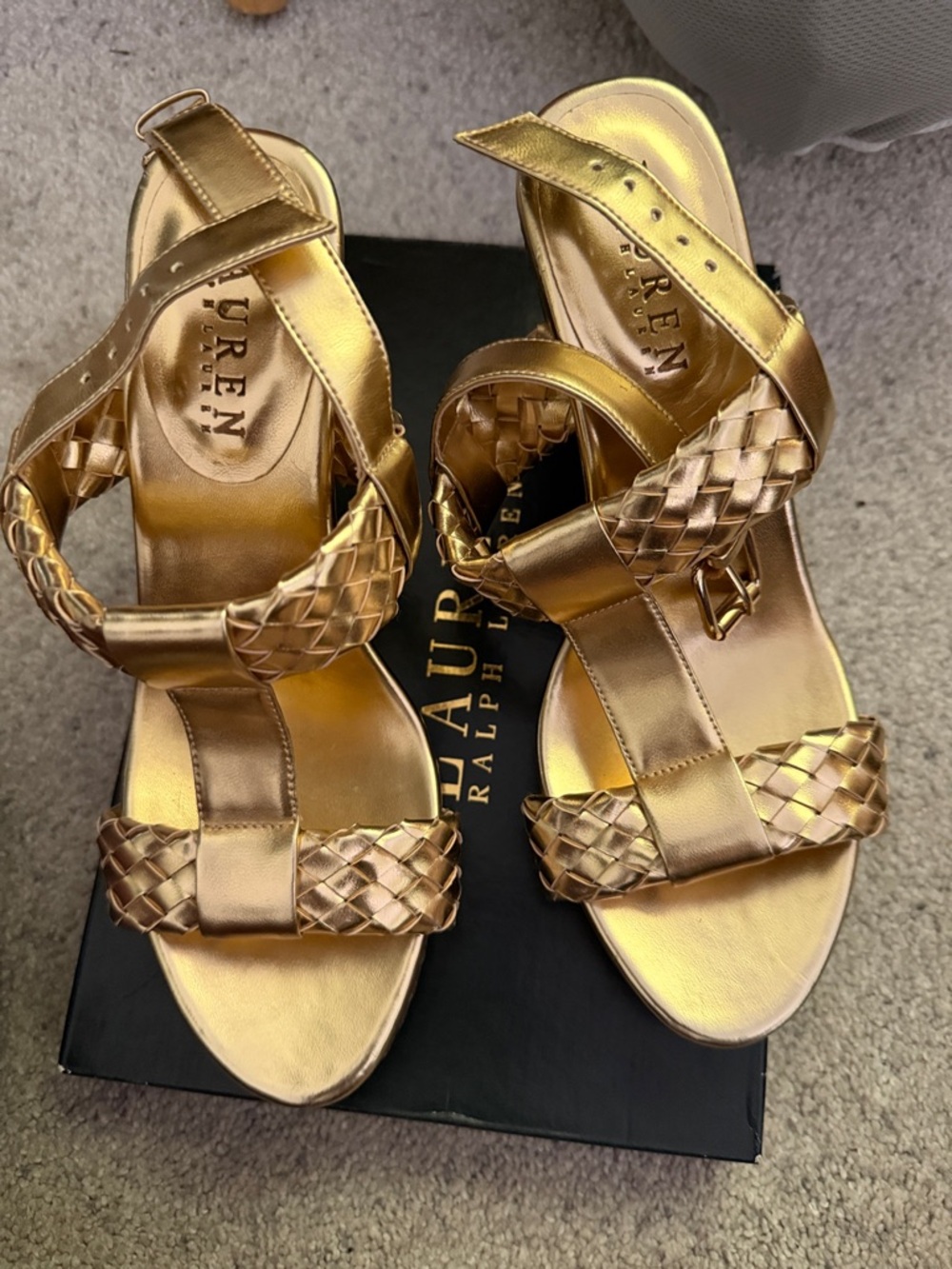Lauren Ralph Lauren Metallic Gold Braided Strap Sandals New, No box